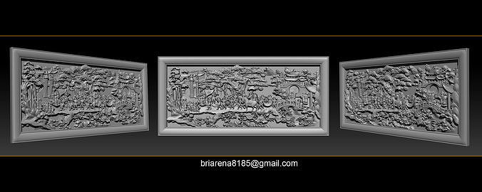 Mural landscape wood carving file stl OBJ and ZTL for CNC 3D print model