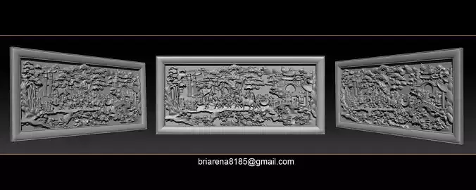 Mural landscape wood carving file stl OBJ and ZTL for CNC 3D print model