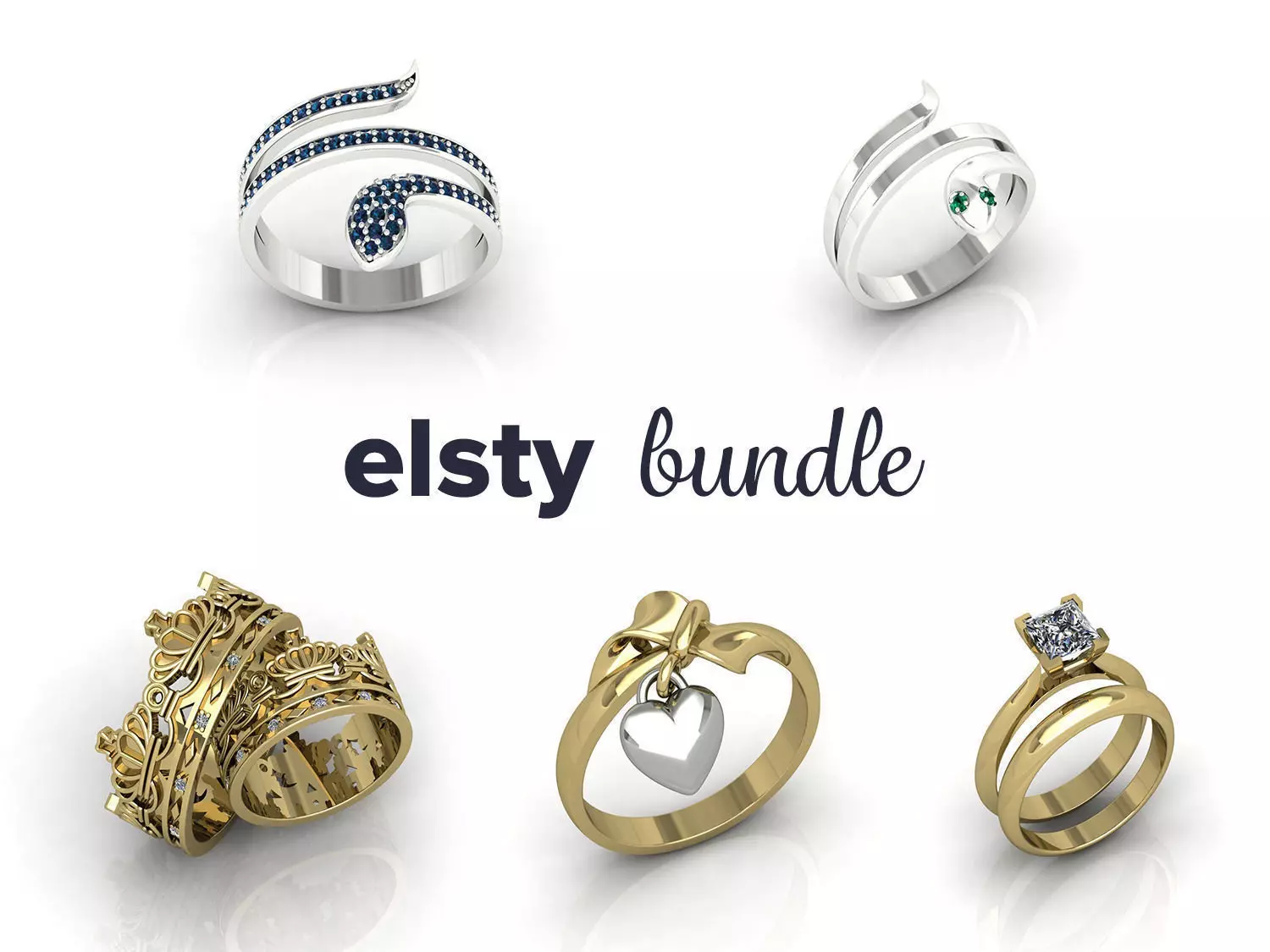 Gold and silver ring bundle 3D print model