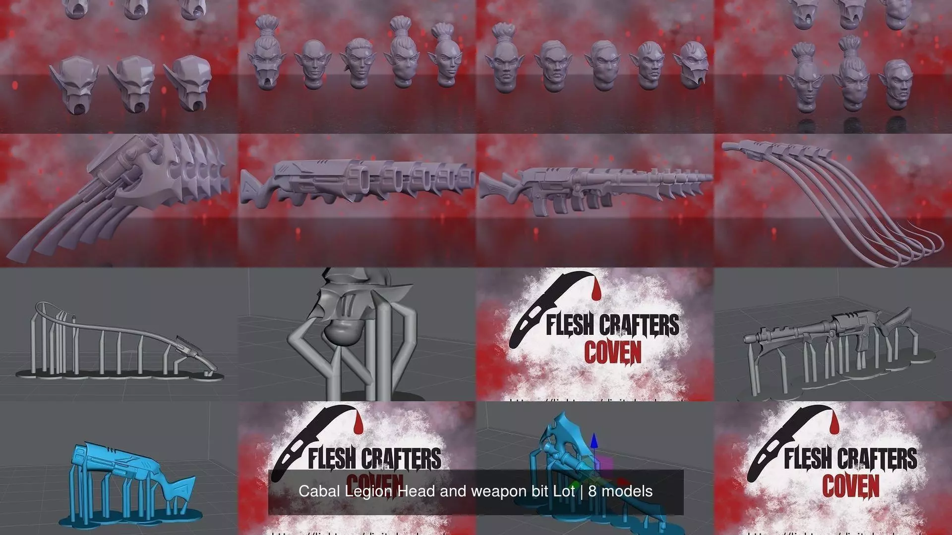 Cabal Legion Head and weapon bit Lot 3D Model Collection_1
