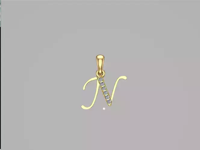 N Neckles initial pendant gold with diamonds 3D print model N Neckles initial pendant gold with diamonds 3D print model