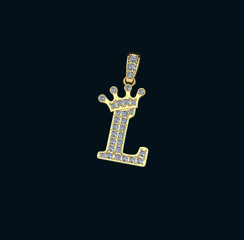 N Neckles initial pendant gold with diamonds 3D print model_3