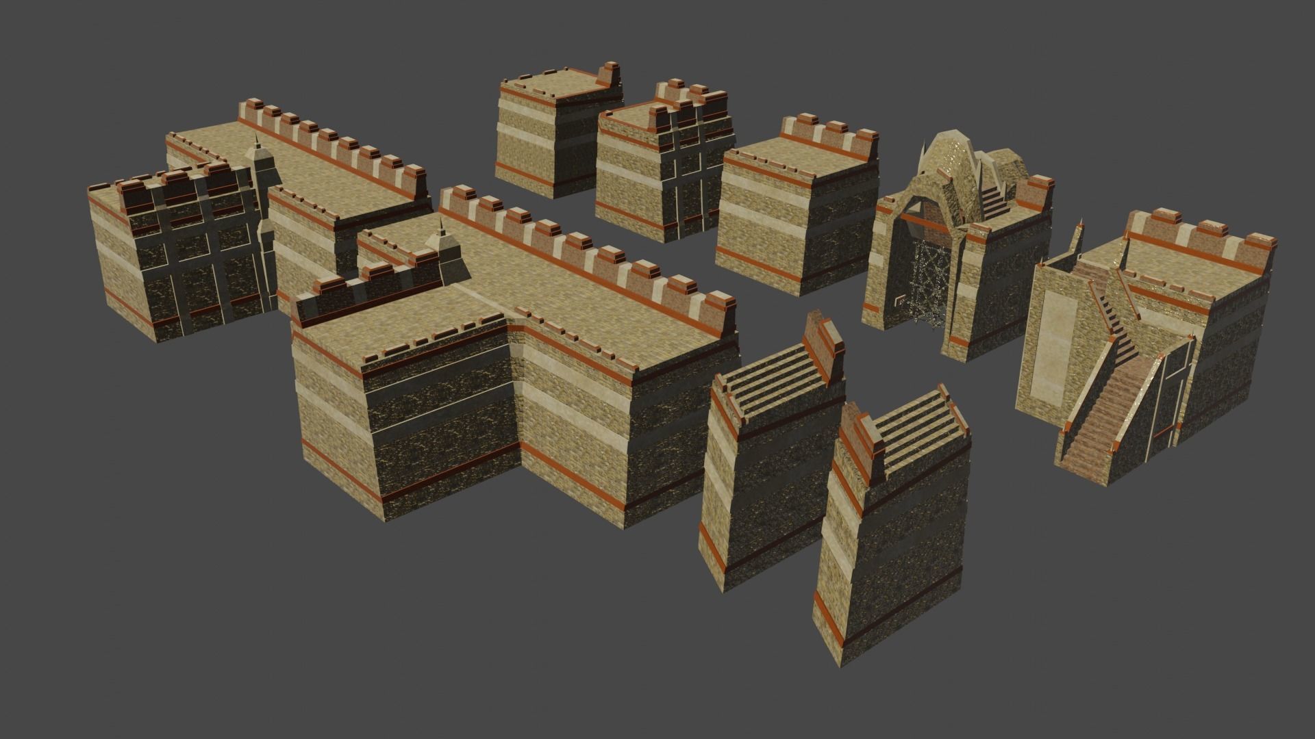 Fantasy medieval BigWall Collection 01 Free low-poly 3D model_1