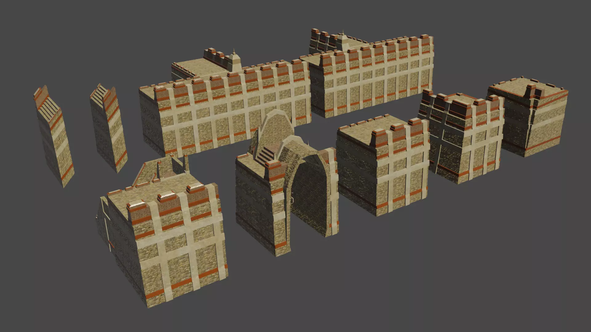 Fantasy medieval BigWall Collection 01 Free low-poly 3D model_0