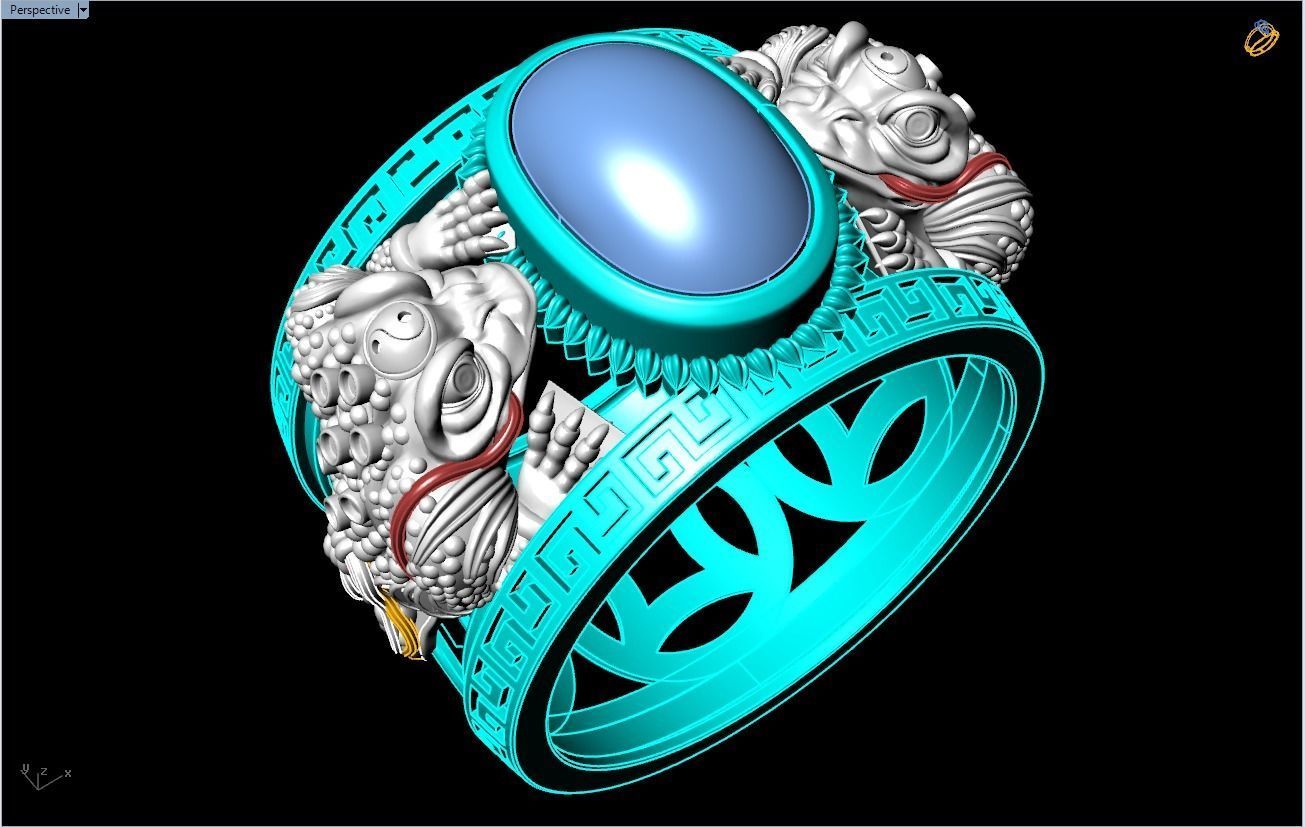 Toad ring - Jin Chan ring - Gemstone ring 3D print model_4