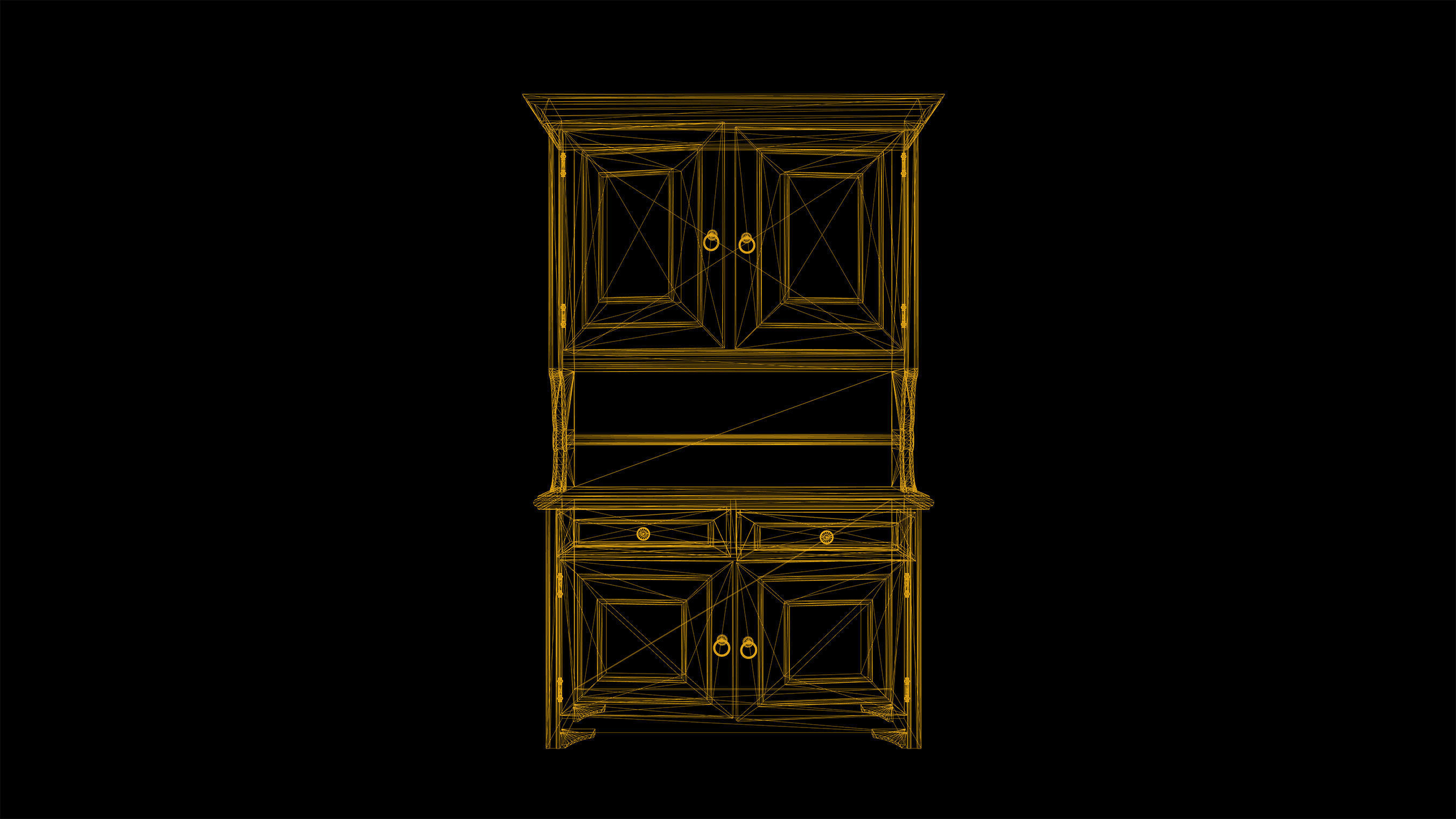 Cabinet Game-Ready wooden with doors and drawers Low-poly 3D model_2
