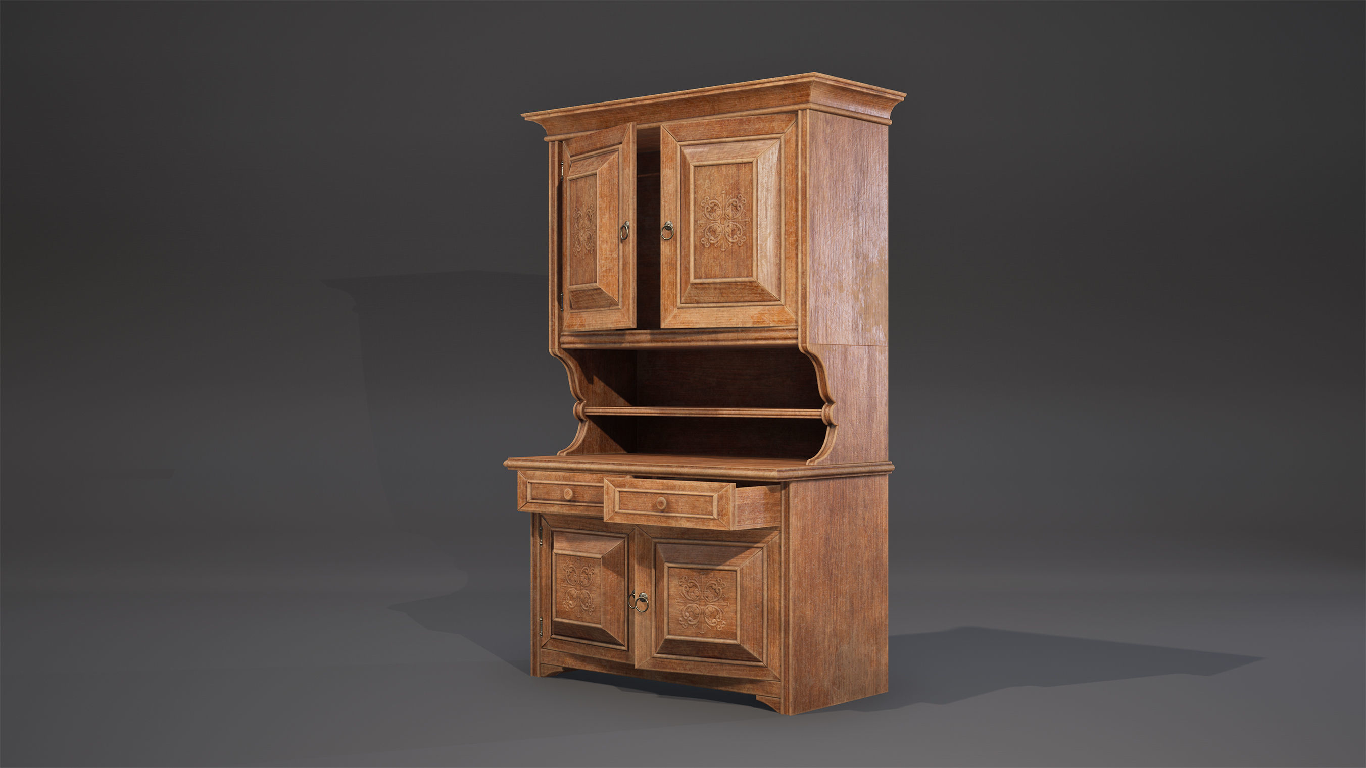 Cabinet Game-Ready wooden with doors and drawers Low-poly 3D model_1