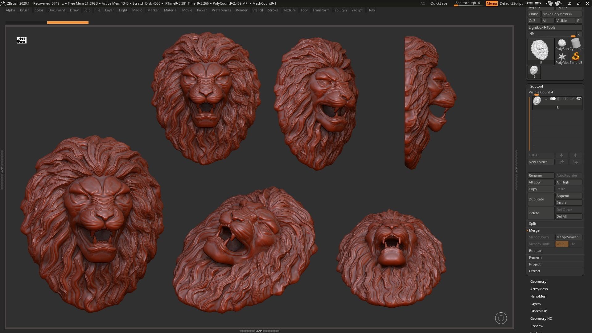 Lion Head Sculpture 3d print model 3D print model_8