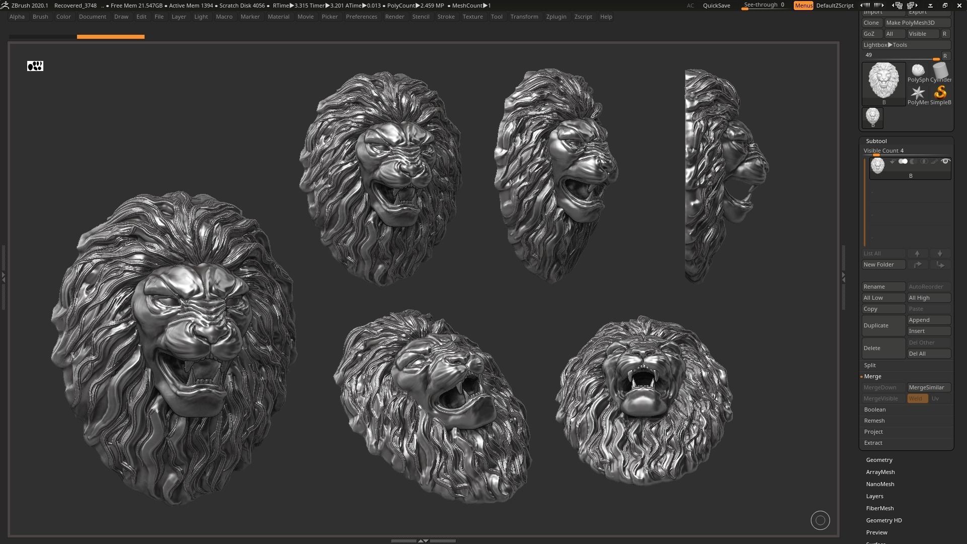 Lion Head Sculpture 3d print model 3D print model_10
