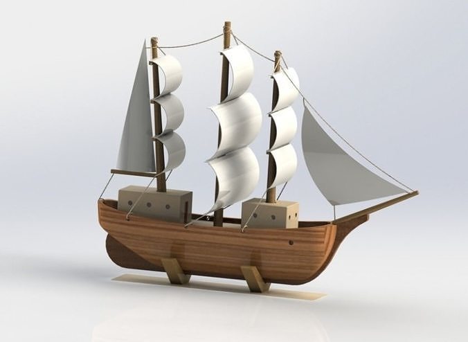 Model Ship wooden sailing with sails 3D print model