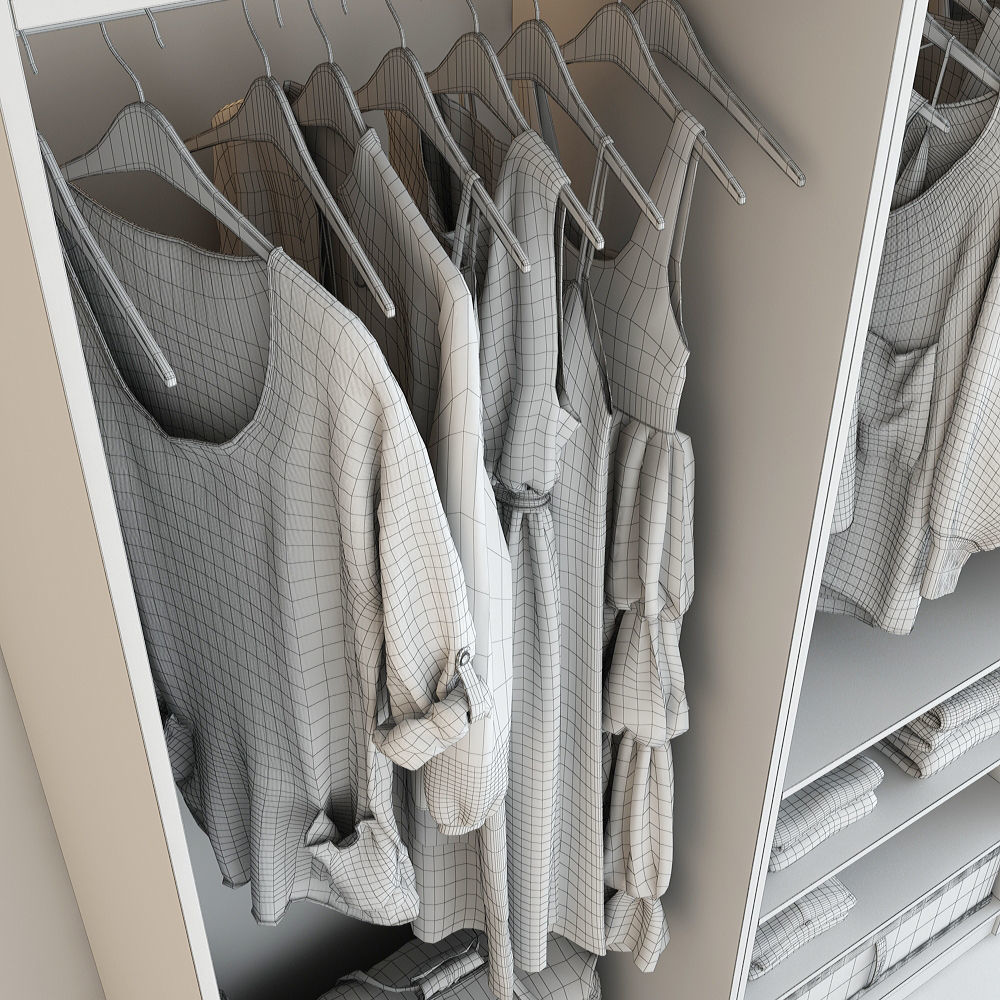 Wardrobe with clothes hanging in it 3D model_4