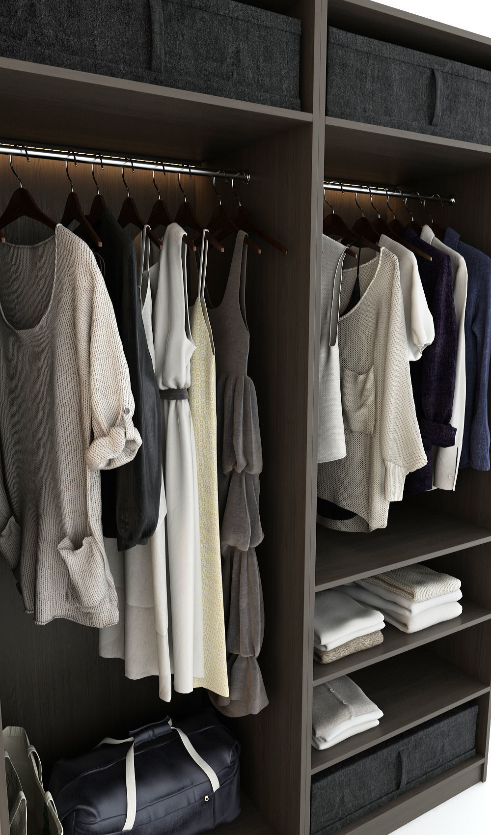 Wardrobe with clothes hanging in it 3D model_10