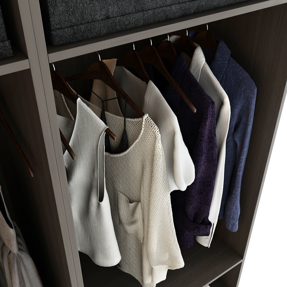 Wardrobe with clothes hanging in it 3D model_1