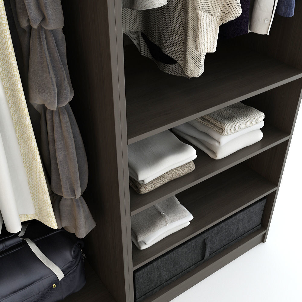 Wardrobe with clothes hanging in it 3D model_9