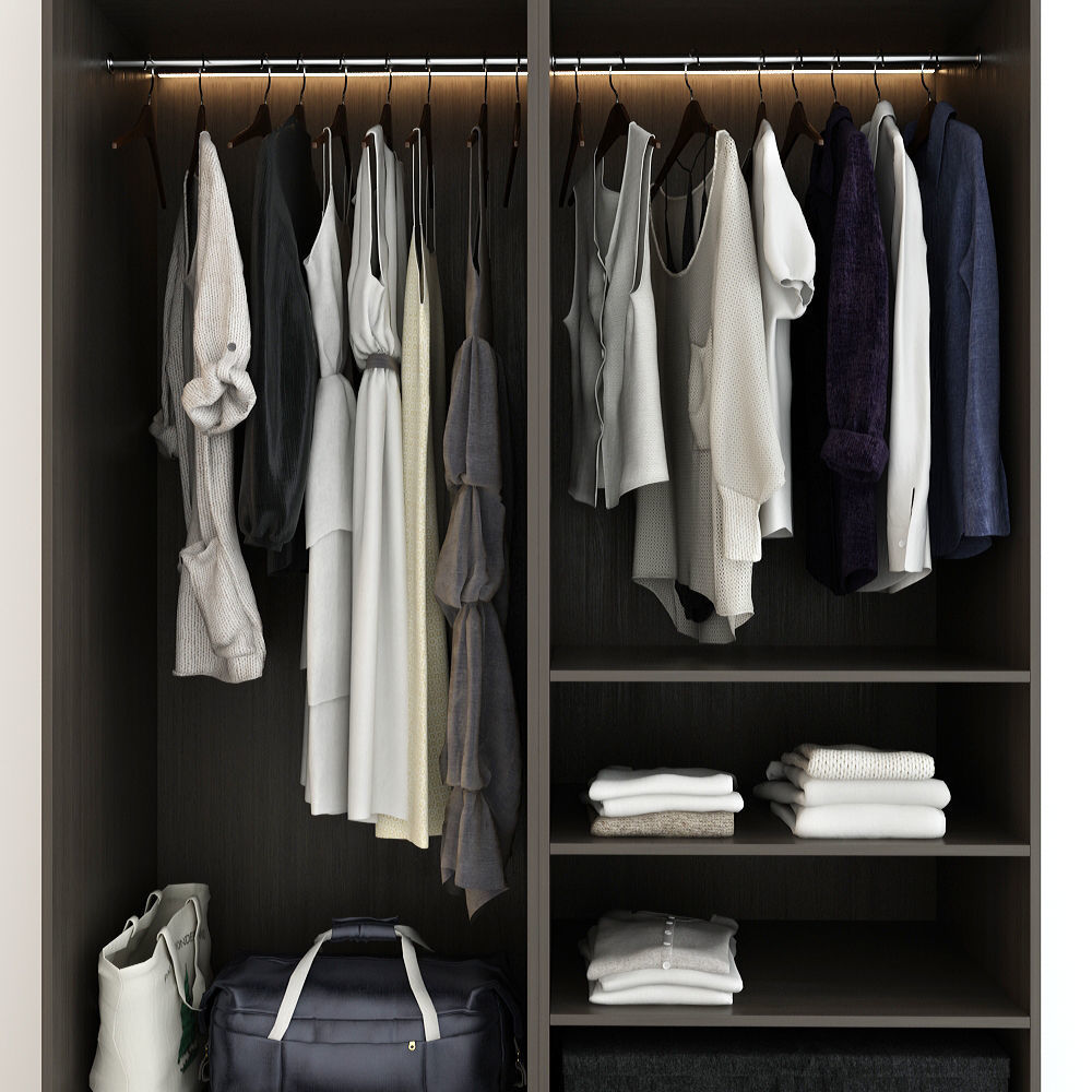 Wardrobe with clothes hanging in it 3D model_5