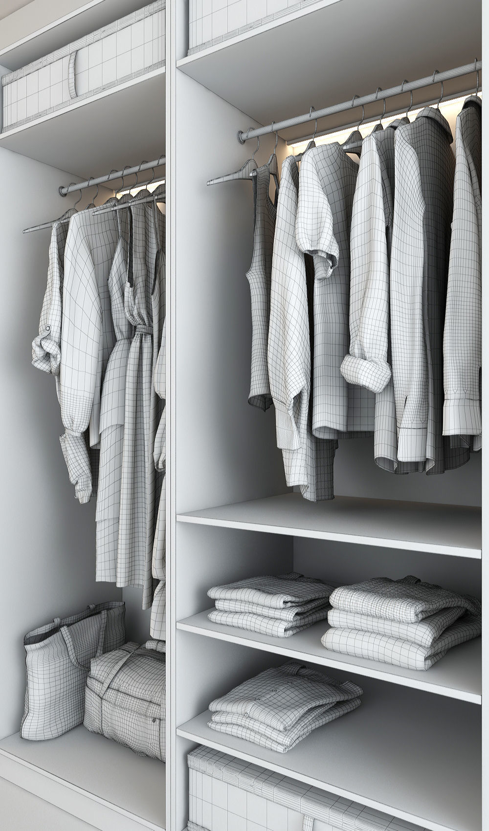 Wardrobe with clothes hanging in it 3D model_12