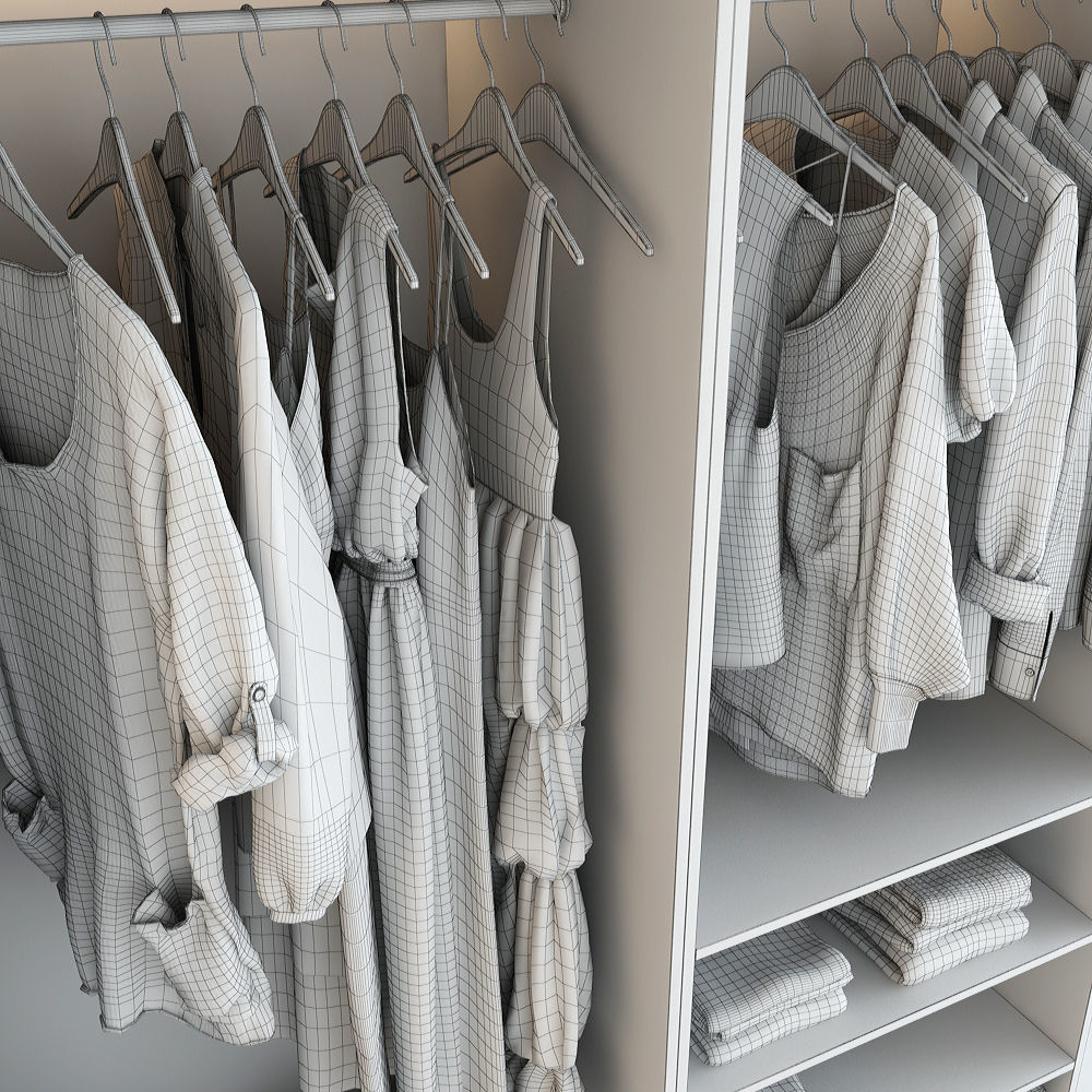 Wardrobe with clothes hanging in it 3D model_11