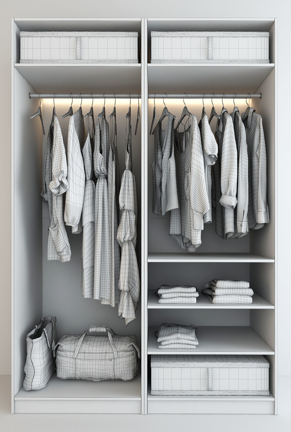 Wardrobe with clothes hanging in it 3D model_8