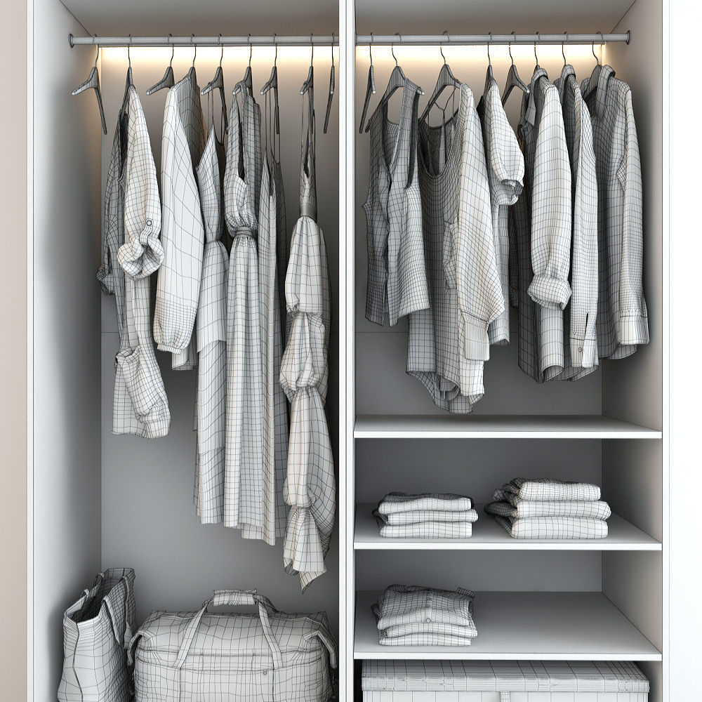 Wardrobe with clothes hanging in it 3D model_6