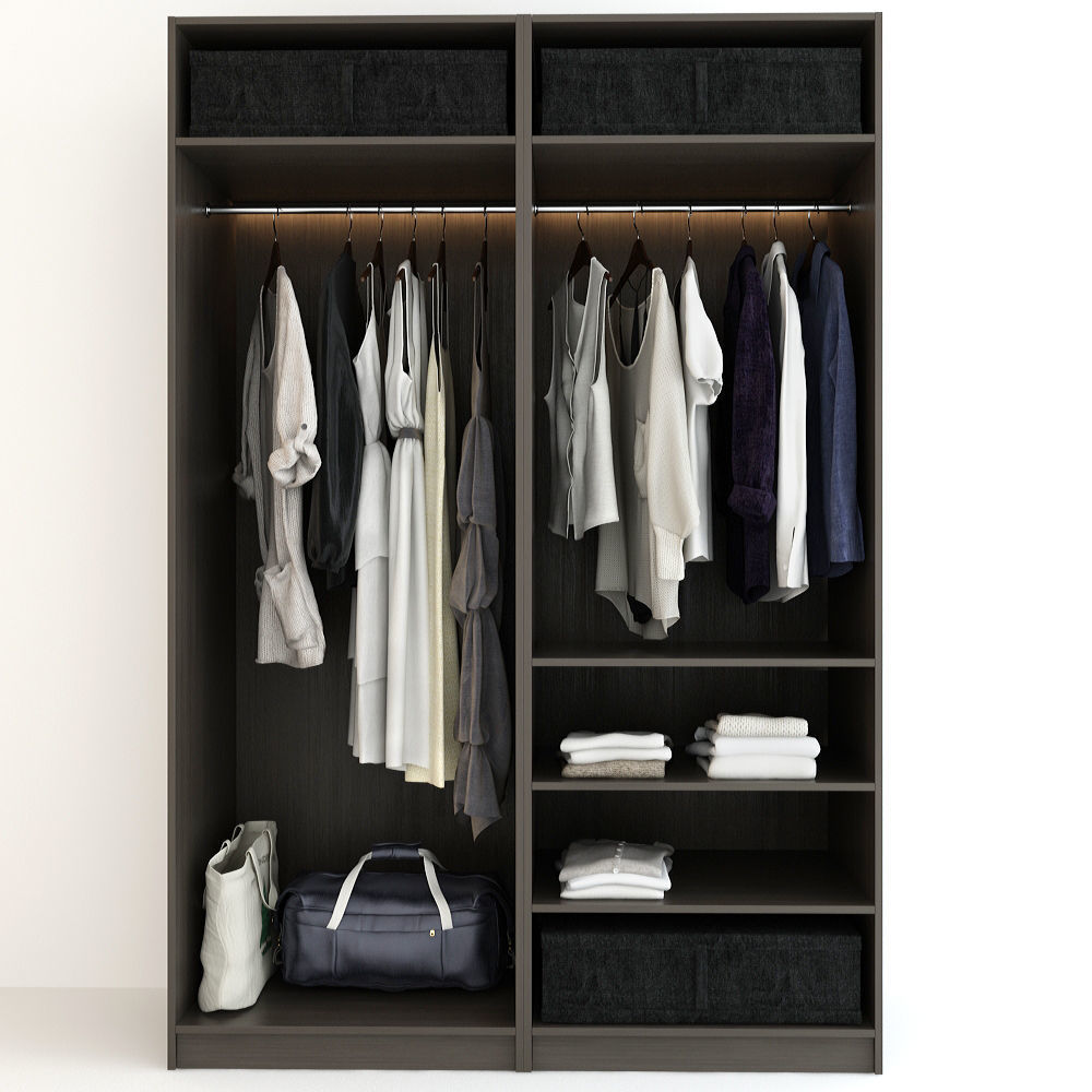 Wardrobe with clothes hanging in it 3D model_14