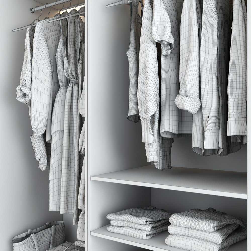 Wardrobe with clothes hanging in it 3D model_13