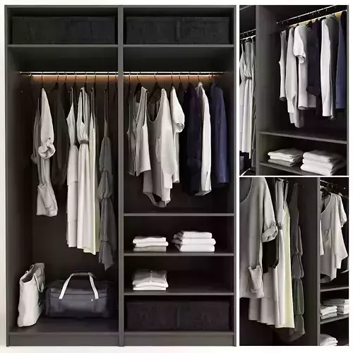 Wardrobe with clothes hanging in it 3D model