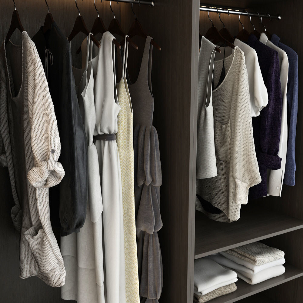 Wardrobe with clothes hanging in it 3D model_7