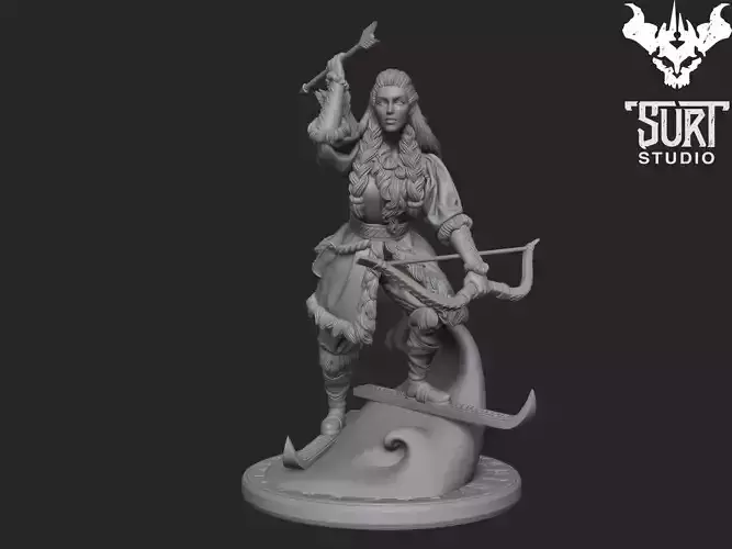 Skadi statue of woman holding sword 3D print model
