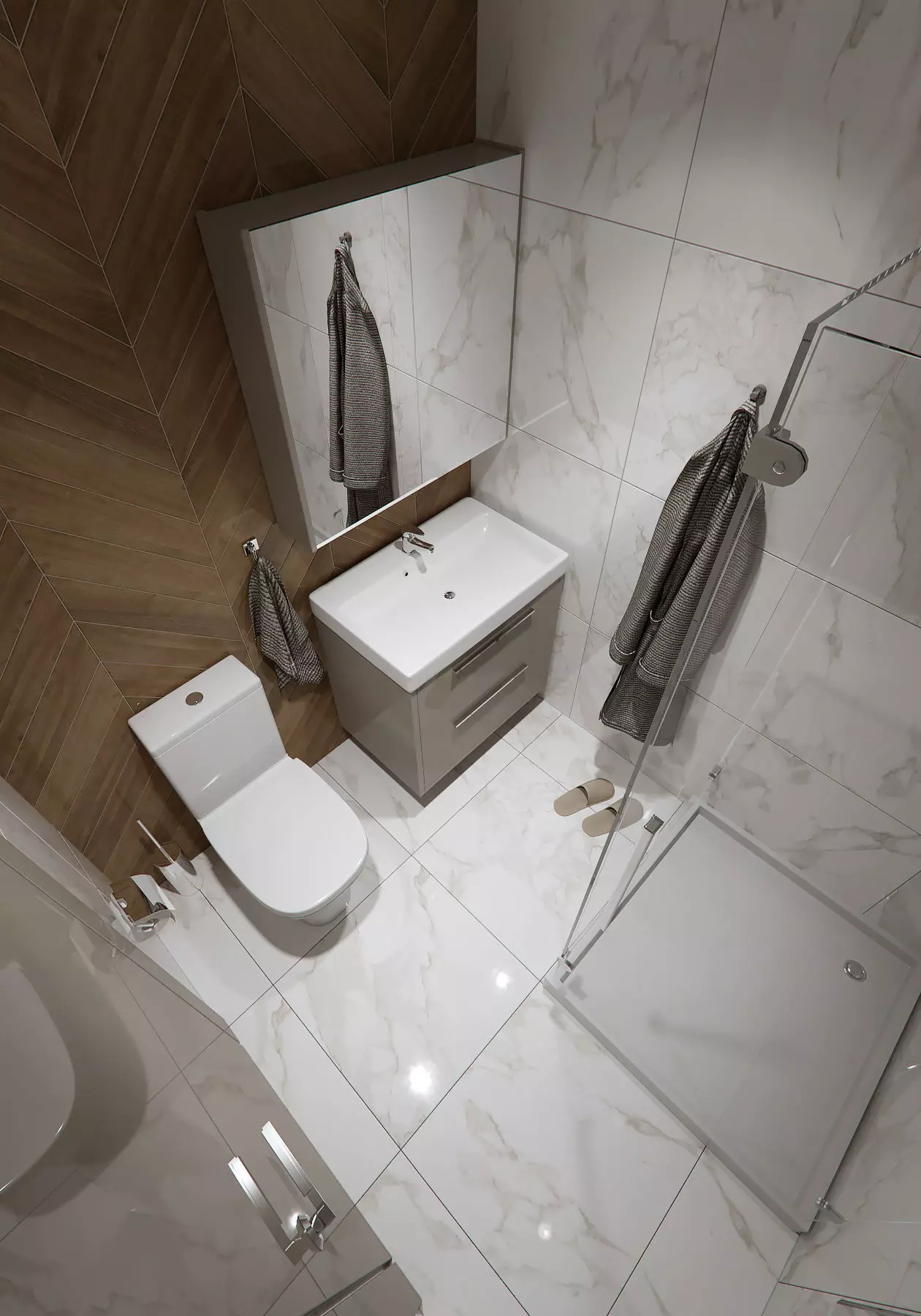 Bathroom with walls and marble floors 3D model_0