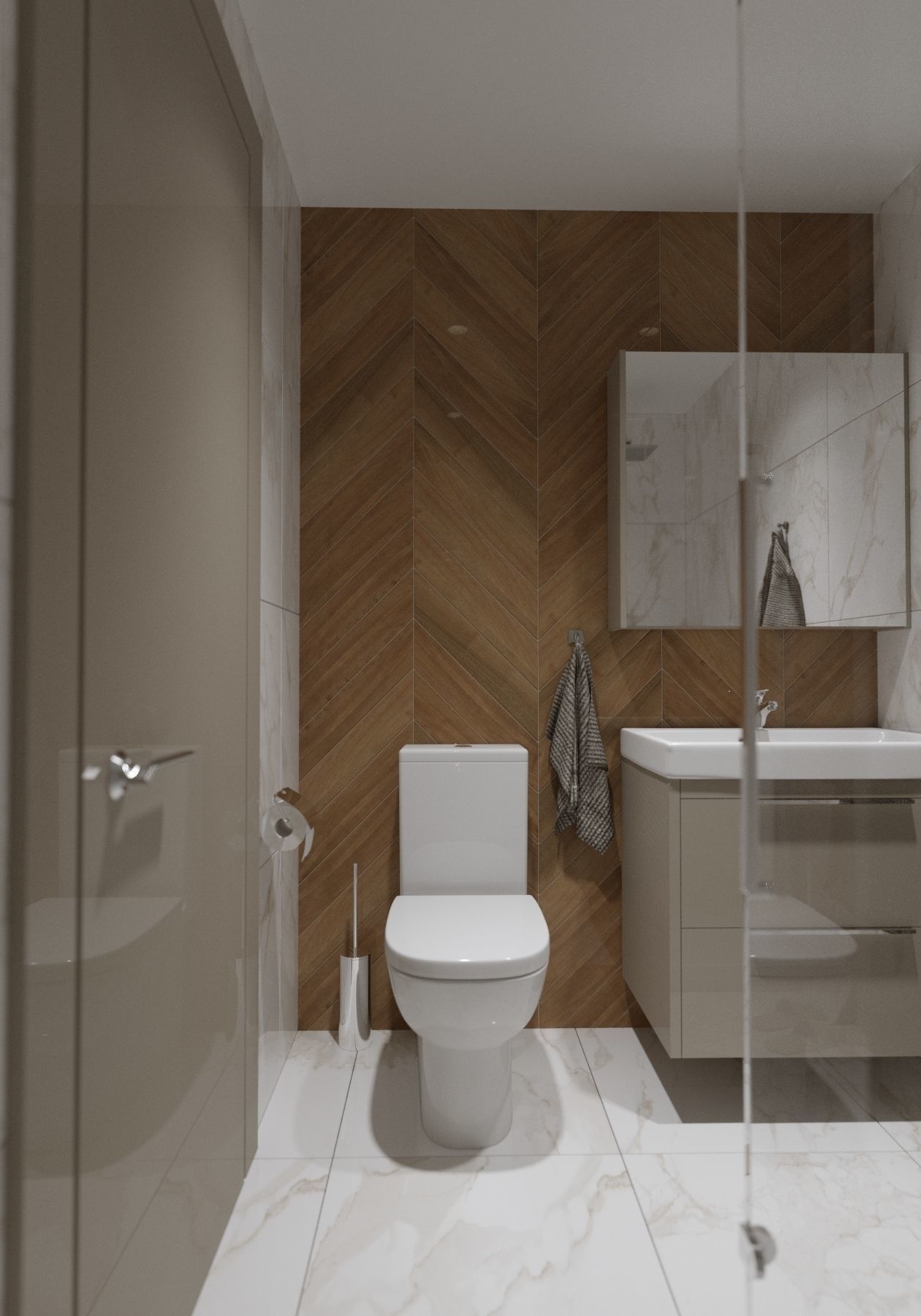 Bathroom with walls and marble floors 3D model_1