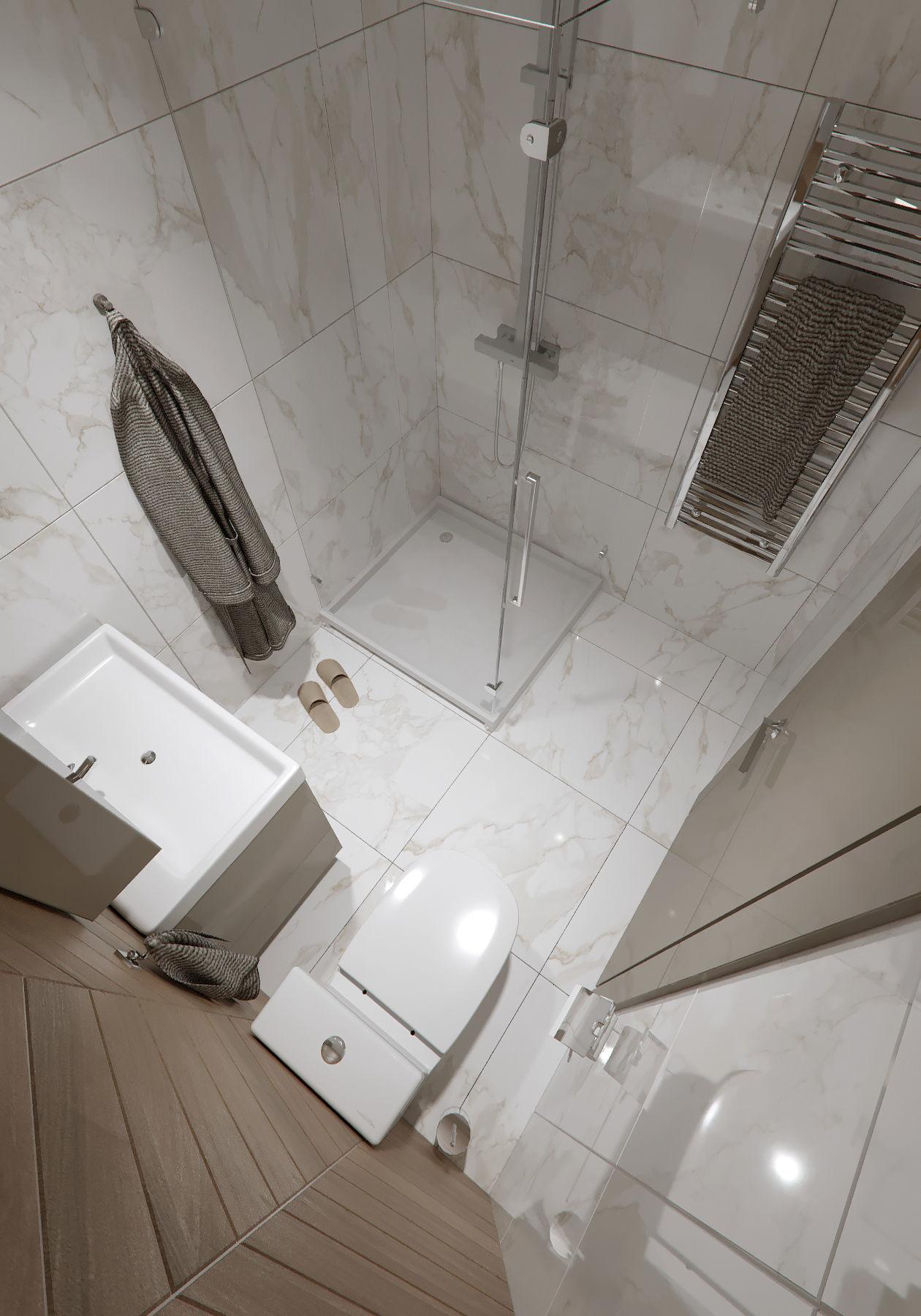 Bathroom with walls and marble floors 3D model_2