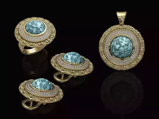 Oriental Cabochon Set 3D Model Collection