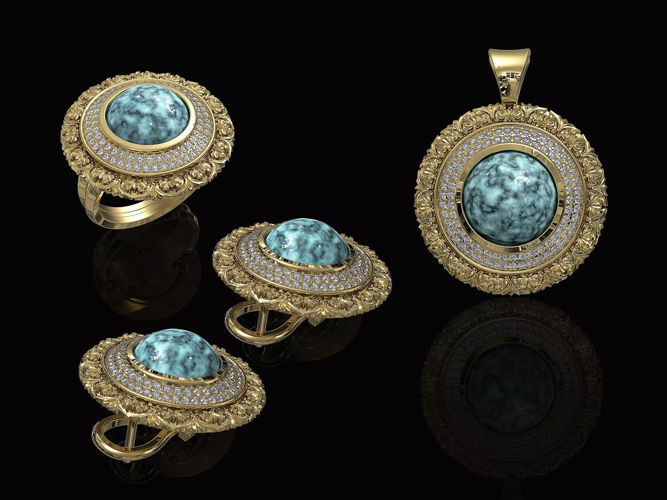 Oriental Cabochon Set 3D Model Collection_0