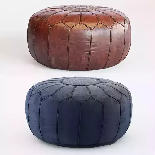 Vintage Round Moroccan Chocolate Brown Leather Pouf