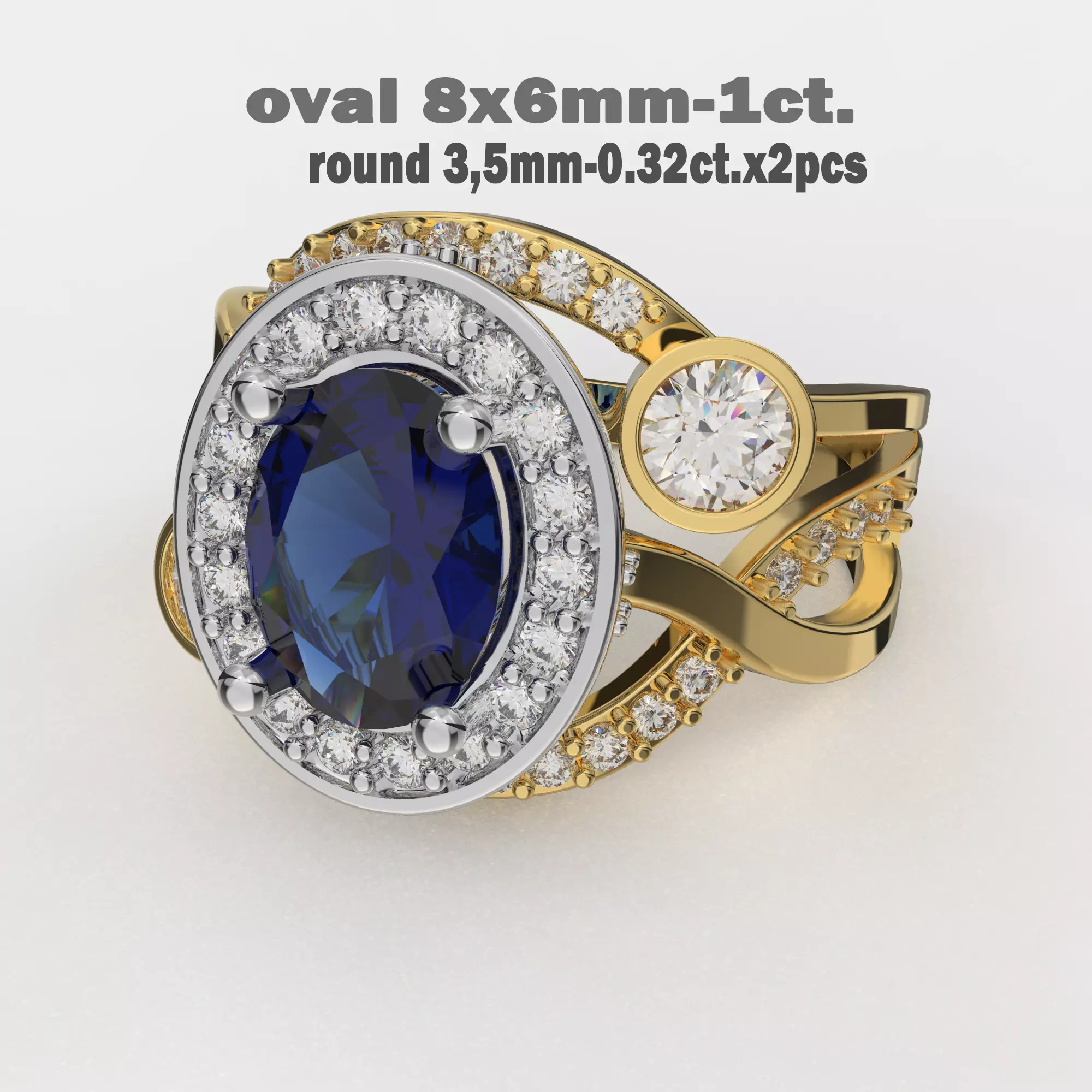 Jewelry vintage ring - oval 8x6mm-1ct - printable STL 3D print model