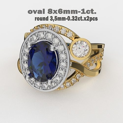 Jewelry vintage ring - oval 8x6mm-1ct - printable STL 3D print model