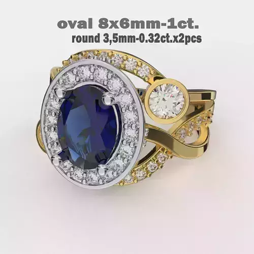 Jewelry vintage ring - oval 8x6mm-1ct - printable STL
