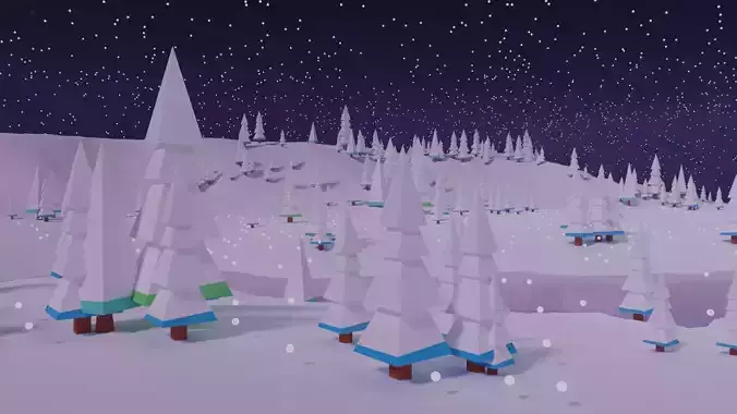 Winter Scene and Christmas Trees 3D Model Low-poly 3D model