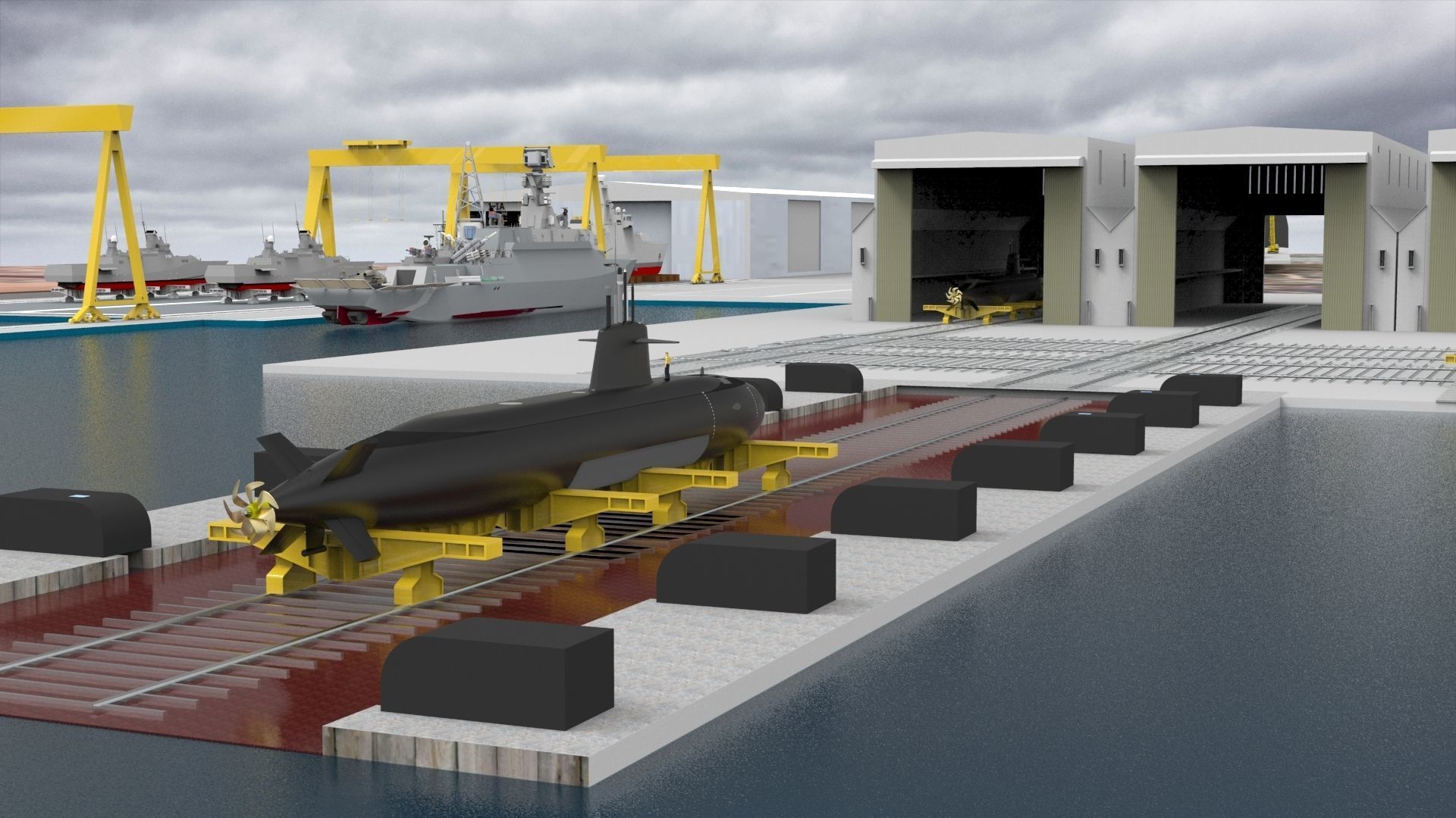 Shipyard Full set Low-poly 3D model_1