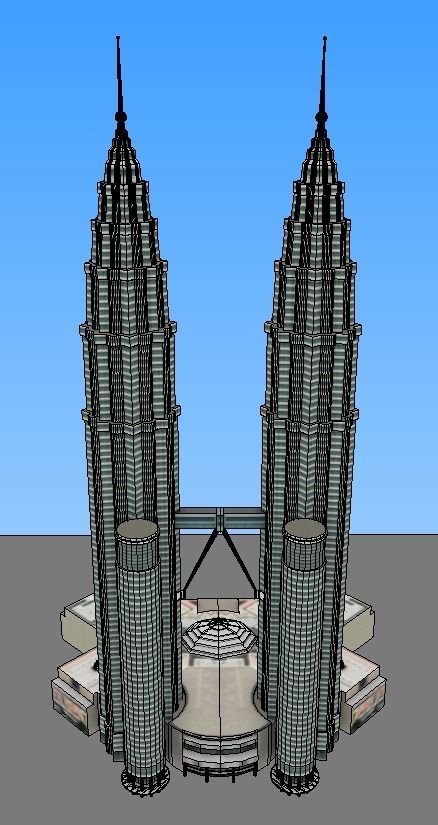 Petronas twin tower Malaysia lowpoly 3d model Low-poly 3D model_4