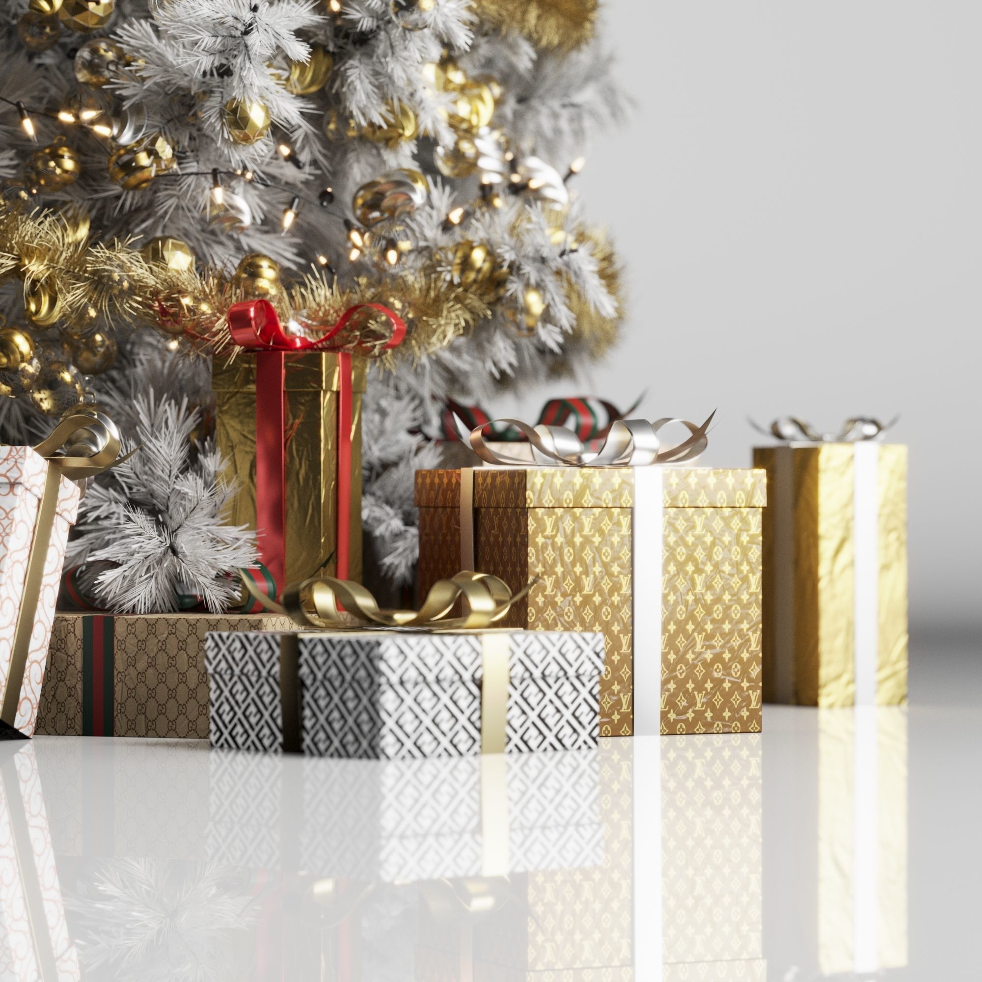 christmas tree white 3D model_2