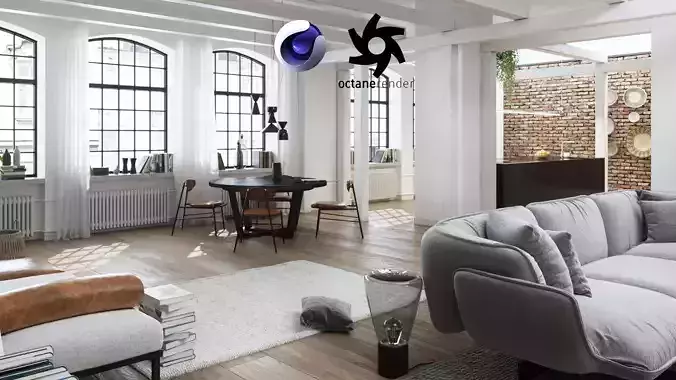 Workshop Apartment in London Cinema 4D and Octane Render 3D model