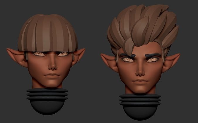 Anime set of Space Elves alternative male heads 3D print model