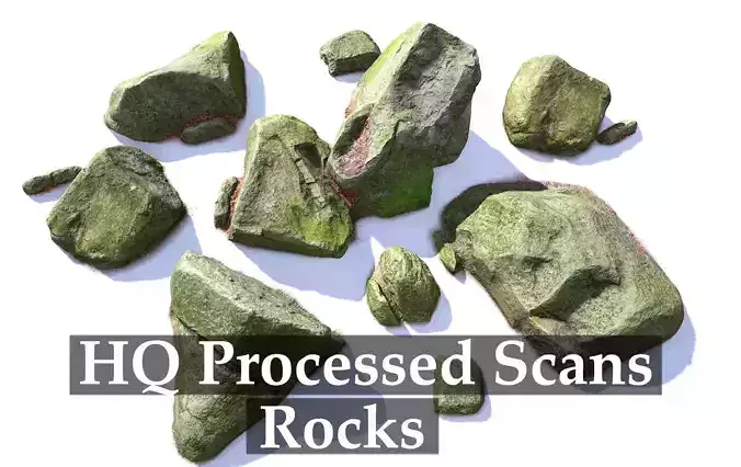 Rock Stone Moss Scans - 3D PBR Low Poly Models Pack Low-poly 3D model