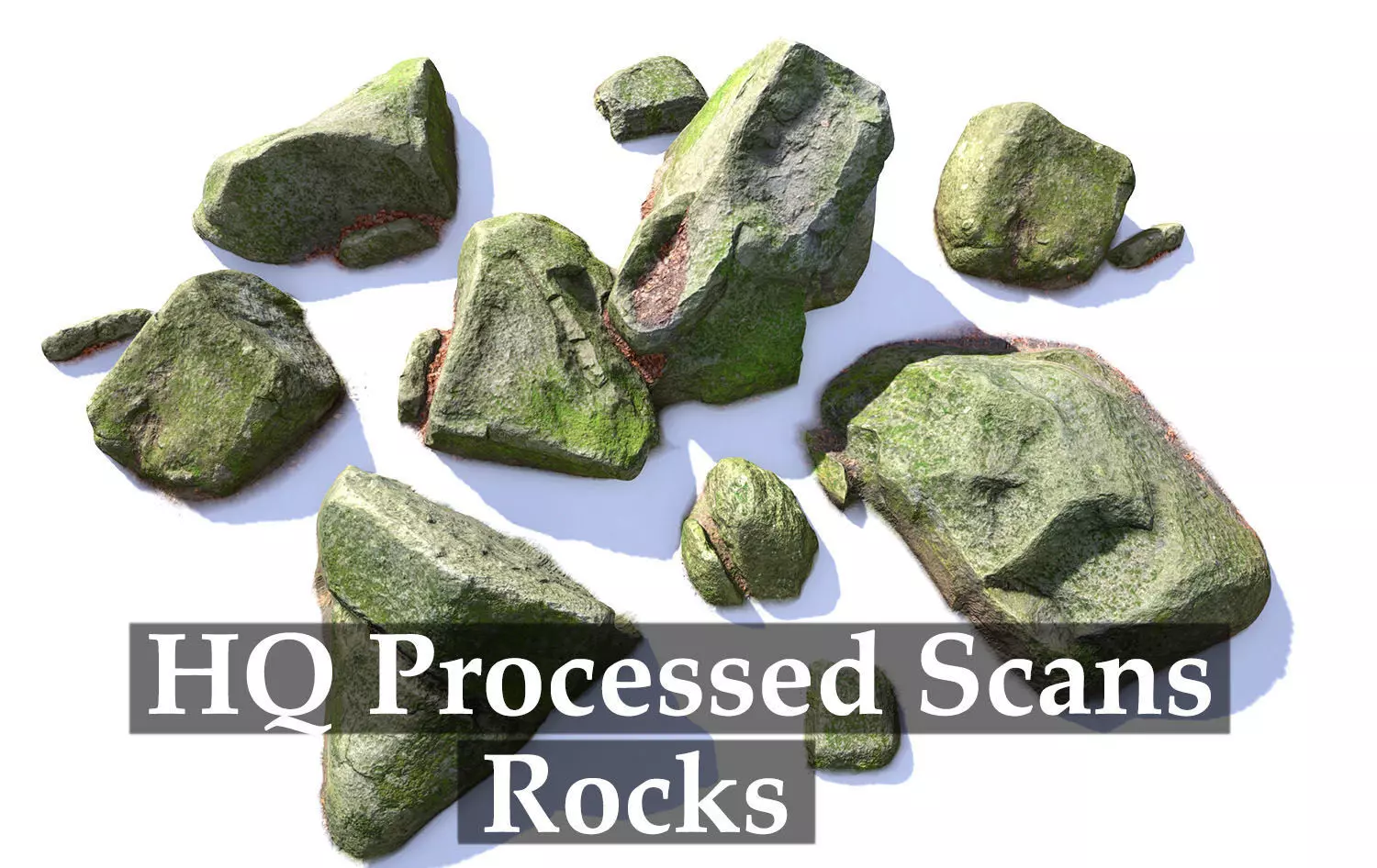 Rock Stone Moss Scans - 3D PBR Low Poly Models Pack Low-poly 3D model_0