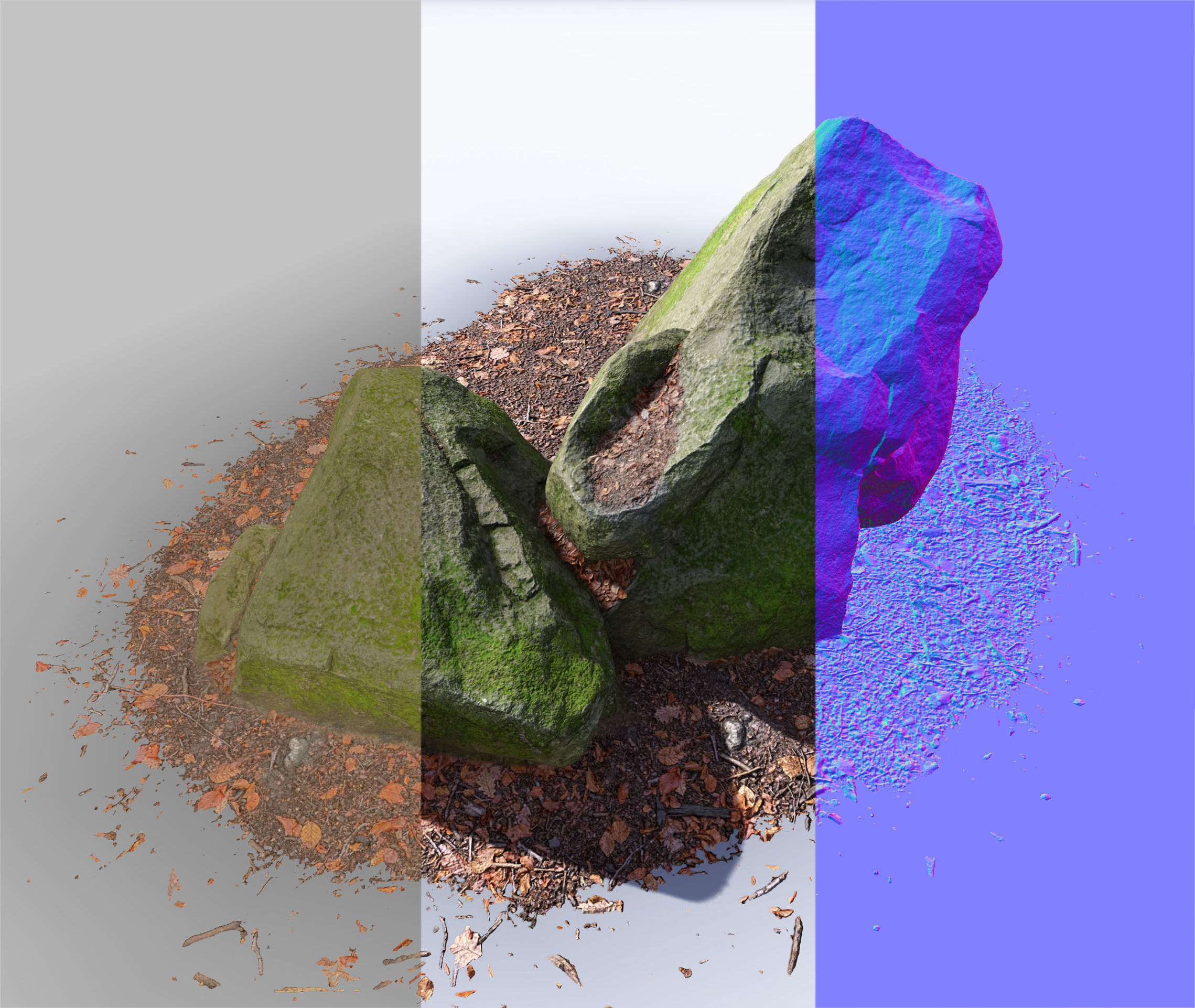 Rock Stone Moss Scans - 3D PBR Low Poly Models Pack Low-poly 3D model_5