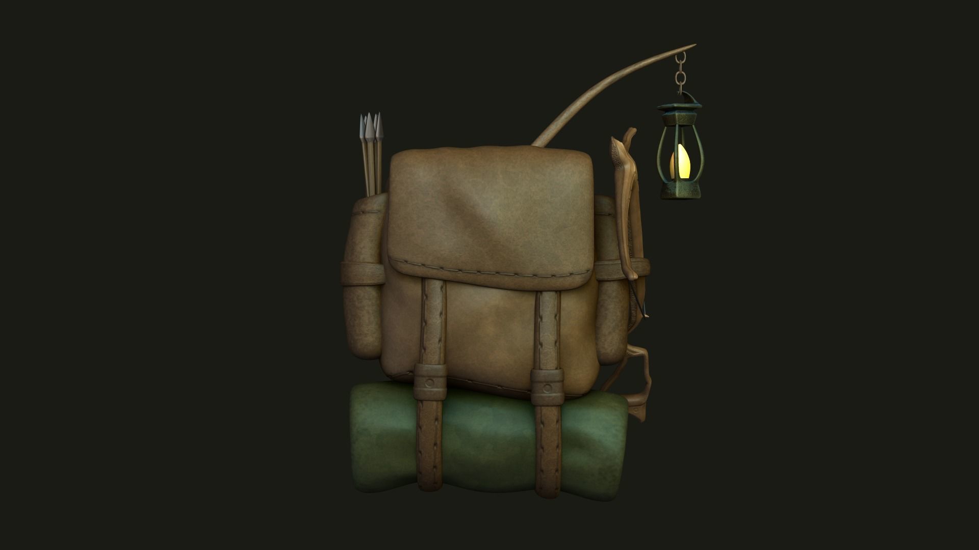 Hunter Backpack - Crossbow Character Costume Low-poly 3D model_1