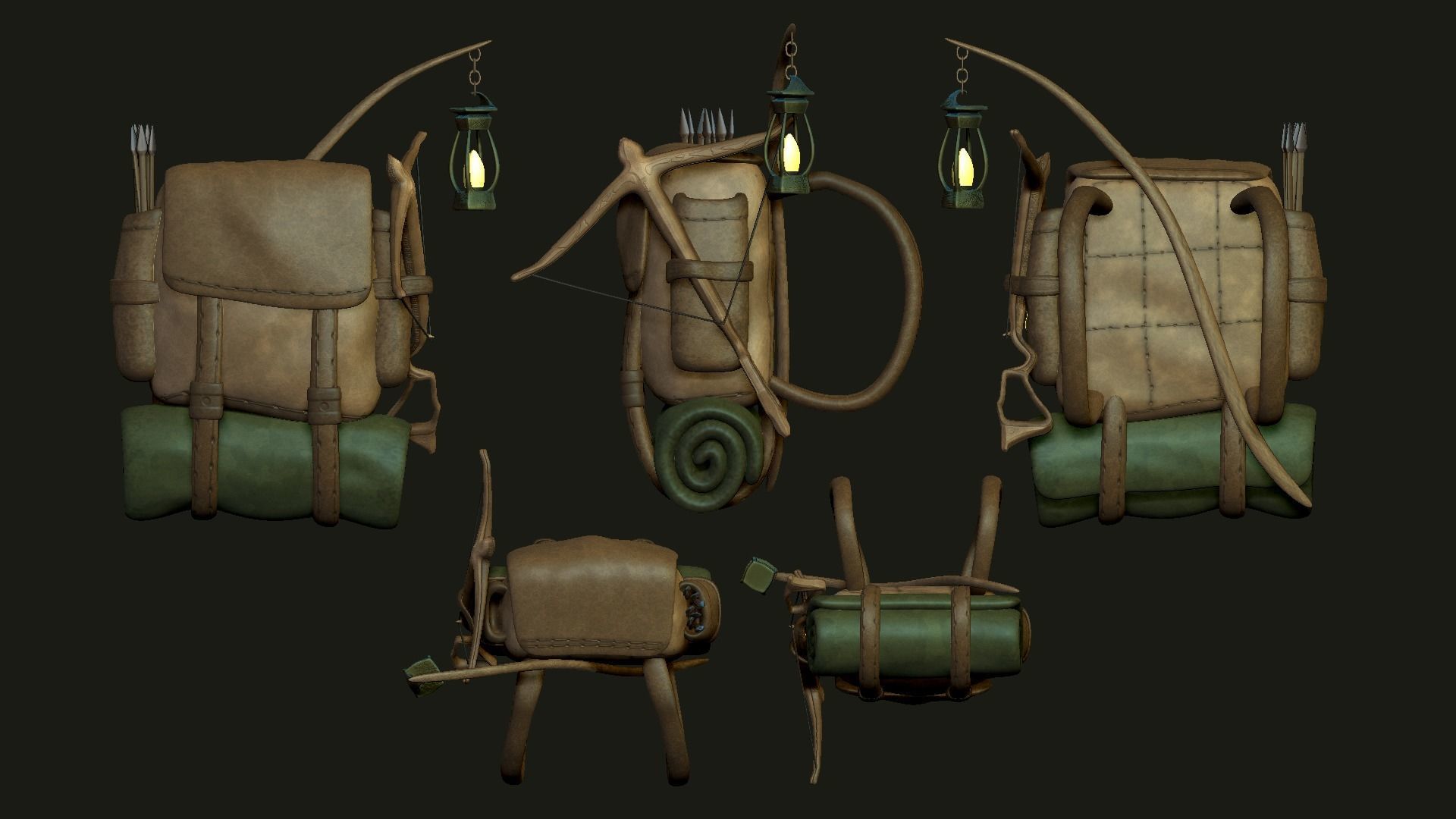 Hunter Backpack - Crossbow Character Costume Low-poly 3D model_12