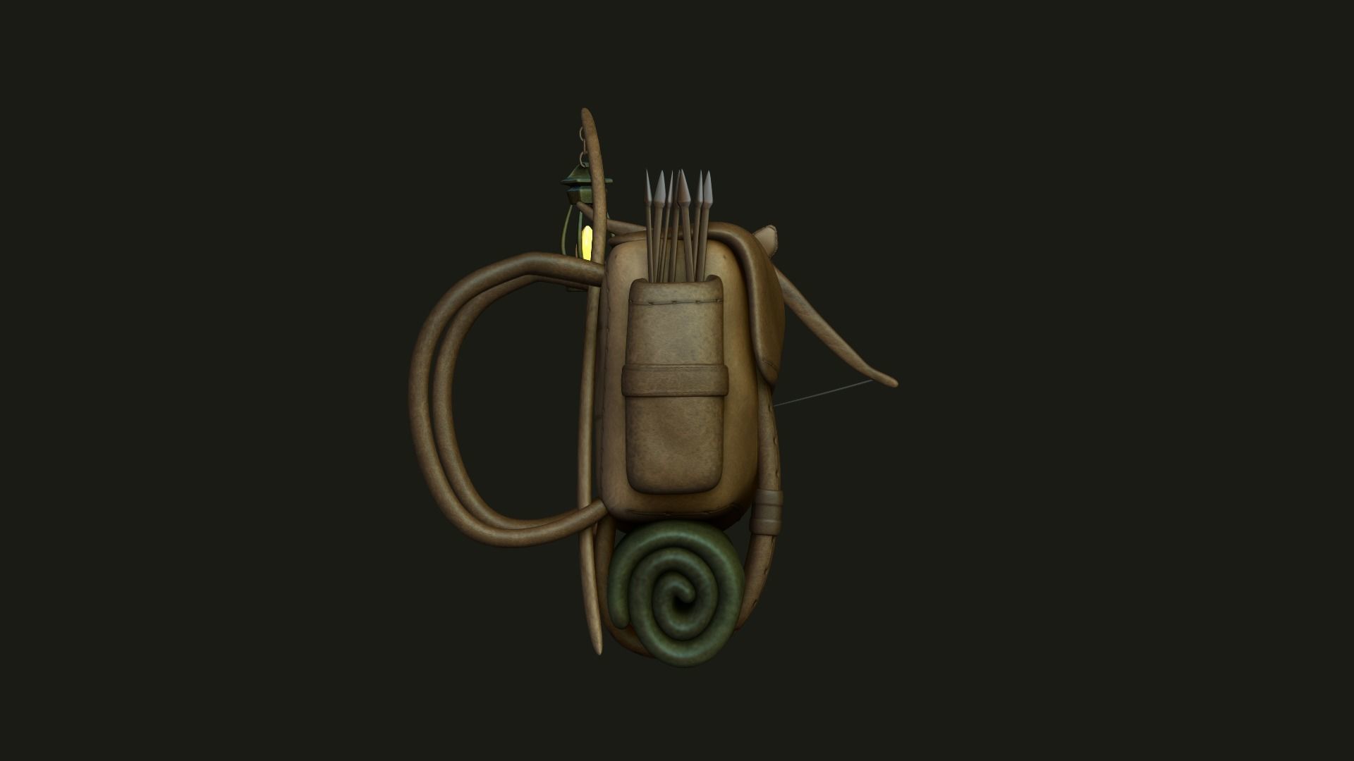 Hunter Backpack - Crossbow Character Costume Low-poly 3D model_3