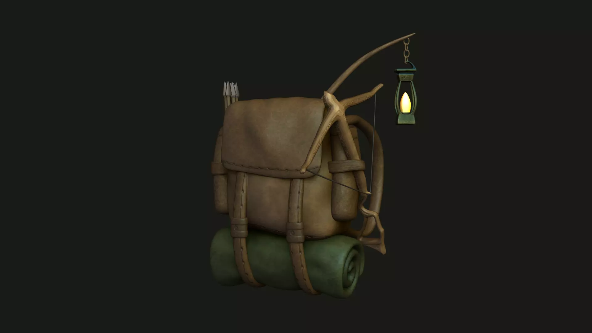 Hunter Backpack - Crossbow Character Costume Low-poly 3D model_0